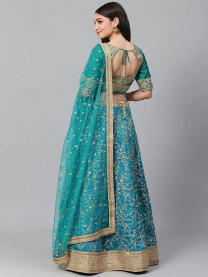 Tulsi Art Turquoise Blue Semi-Stitched Myntra Wedding Wear Lehenga & Unstitched Blouse With Dupatta