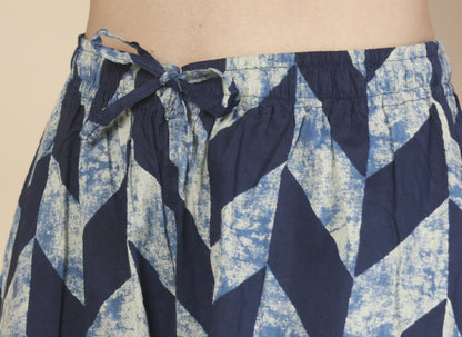 Breathables WomenS Loungewear Kaftan Cotton Blue Geometric Print Co-Ord Set