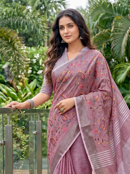 Shree Shyam Fashion Purple Linen Saree