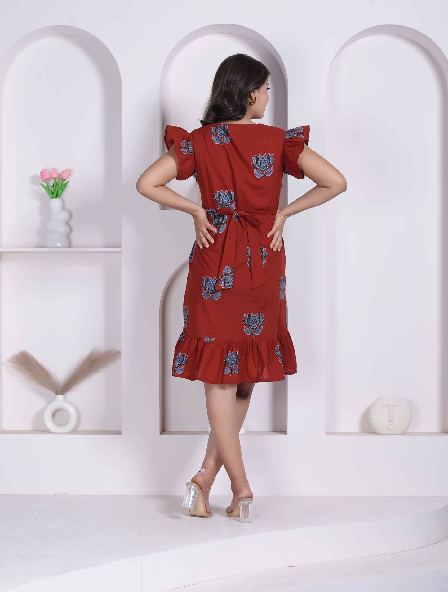 Miravan Women Empire Waist Rust Mini Length Dress