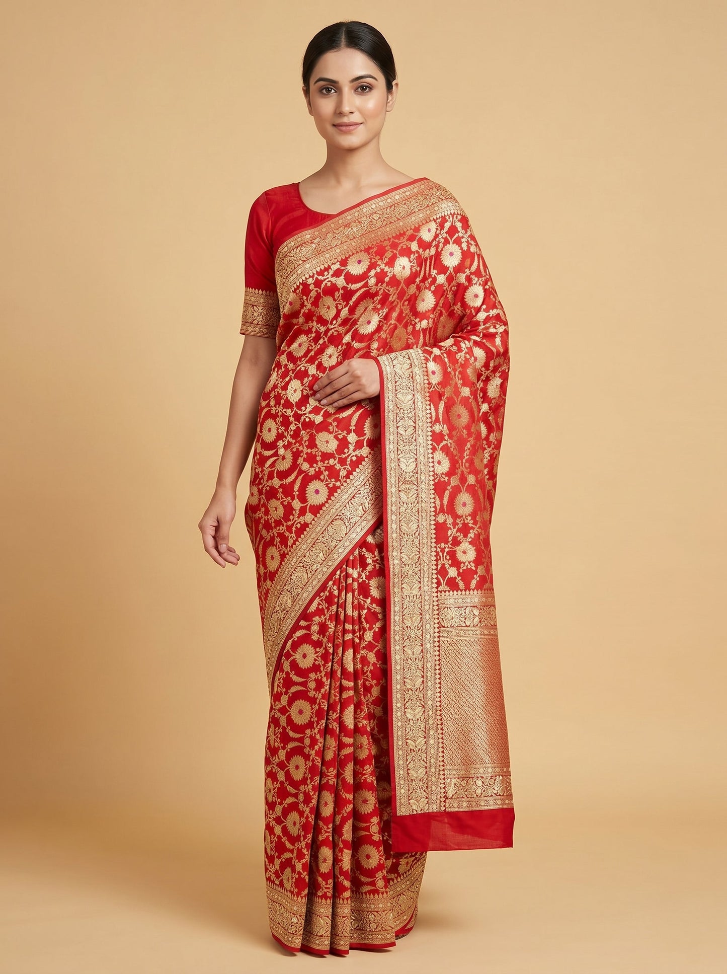 Tomato Red Embroidered Saree