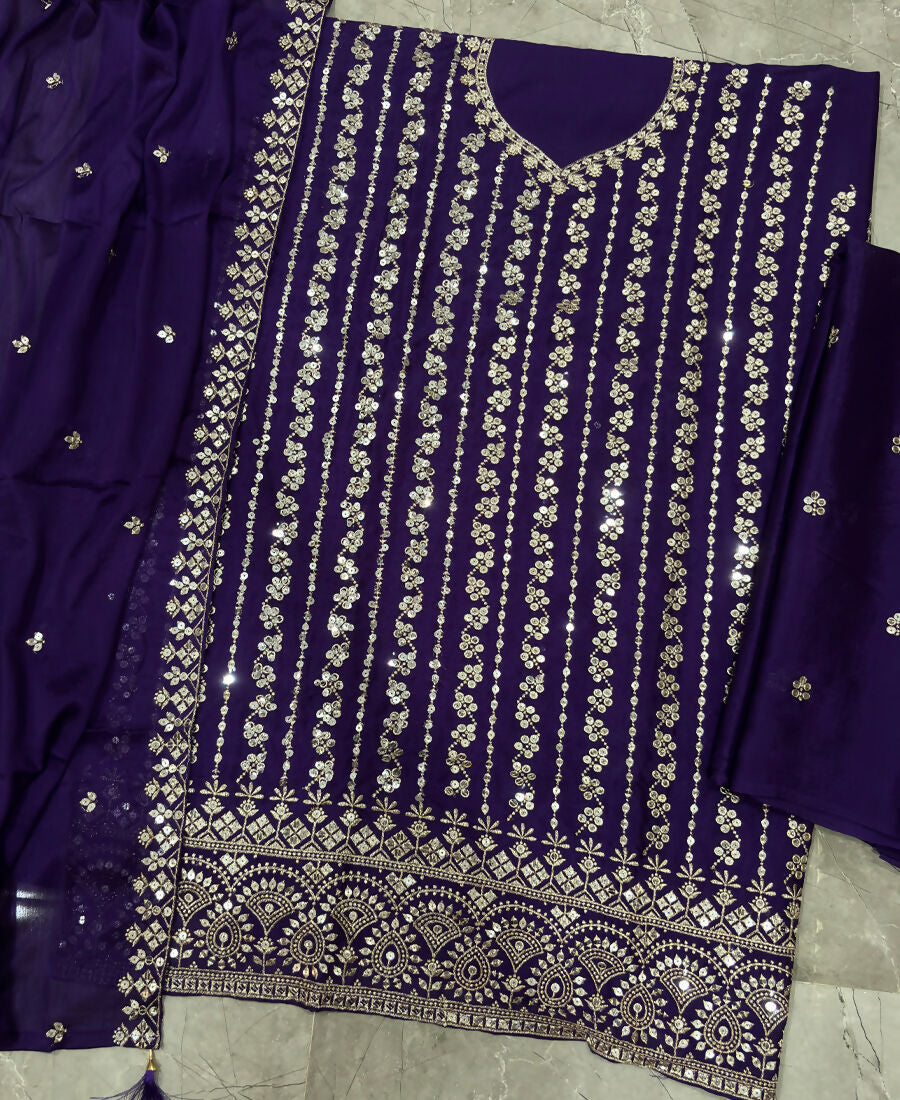 KC Latest Cocktail Wear Purple Chinon Sharara Suit For Women