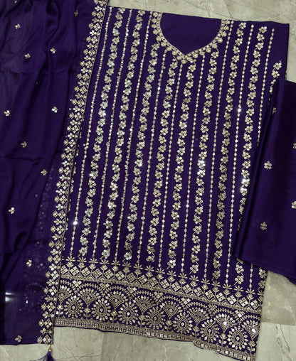 KC Latest Cocktail Wear Purple Chinon Sharara Suit For Women
