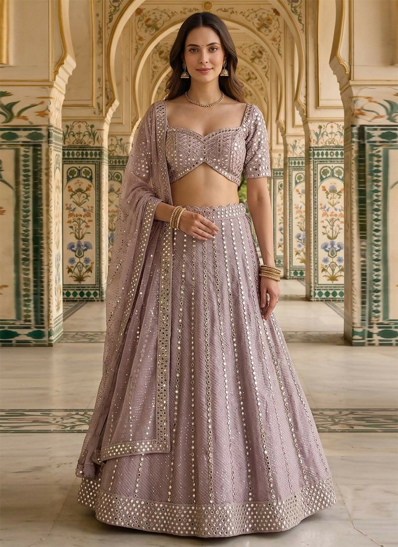 Lehenga Mart Ash Pink Semi Viscose Organza Designer Bollywood Style Wedding Wear Lehenga Choli