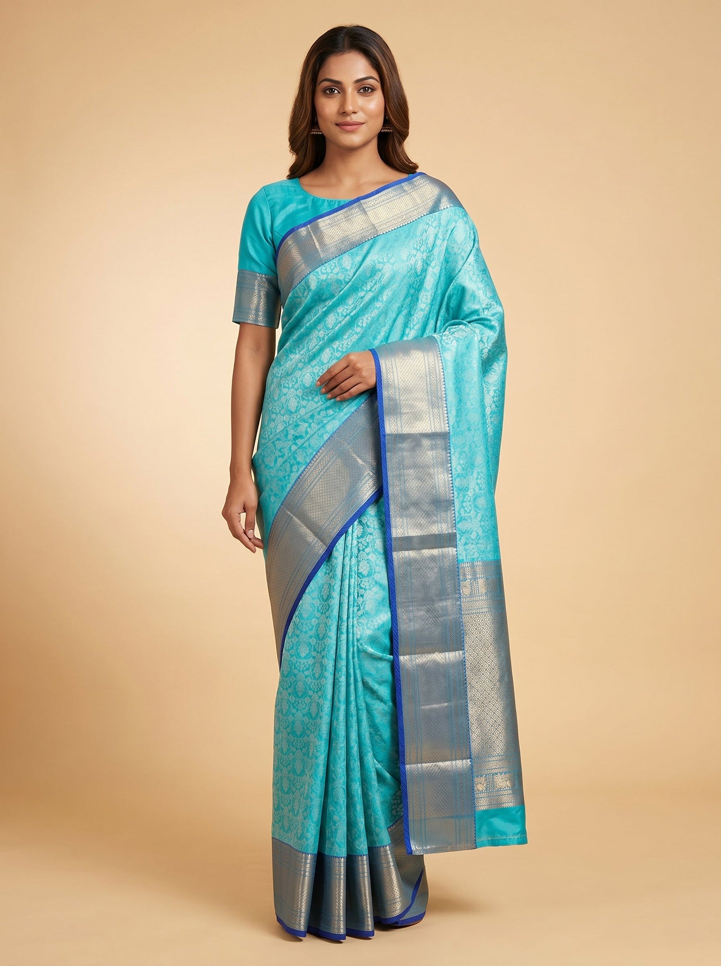 Turquoise Aqua Glow Handloom Saree