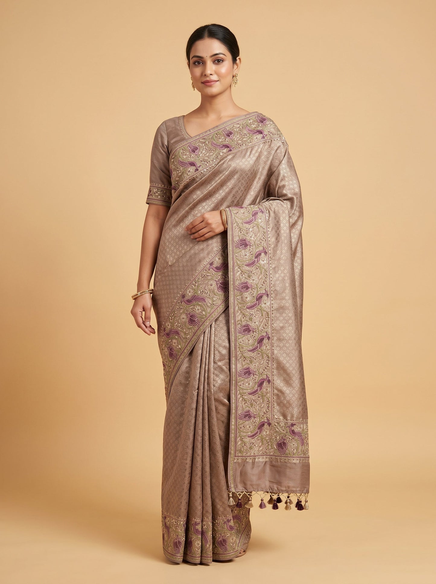 Tussar Natural Finish Embroidered Saree