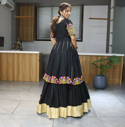Yash Enterprise Black Rayon Cotton Embroidery Semi Stitched Navratri Top Chaniya Choli