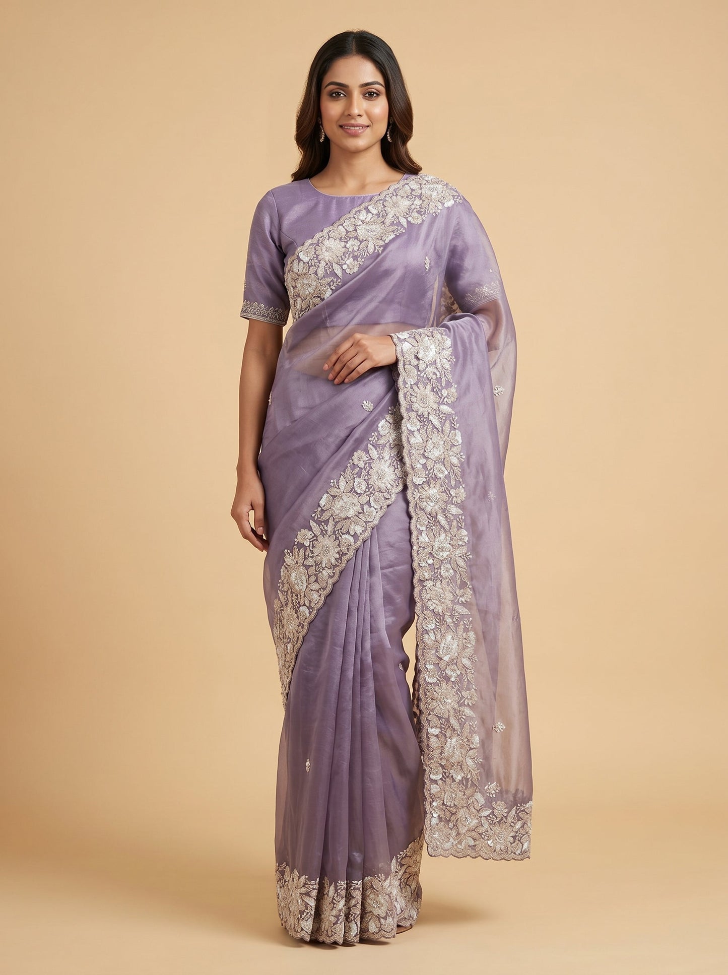 Two Tone Blue Embroidered Saree