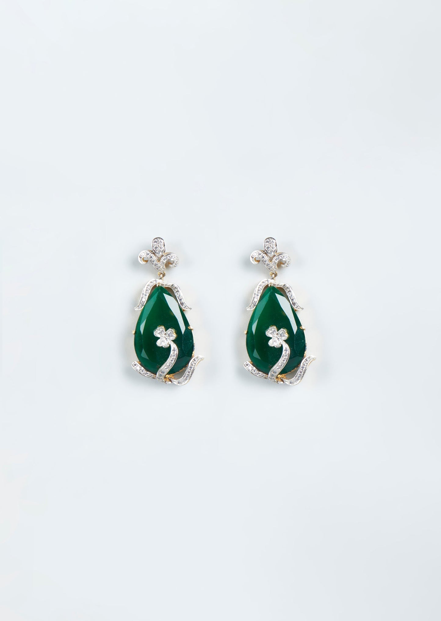 Two Tone Finish Emerald Green Synthetic Stone Dangler Earrings