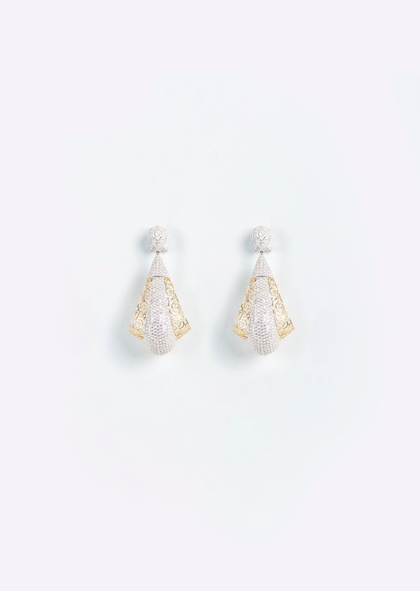 Two Tone White And Silver Finish Zircon Dangler Earrings
