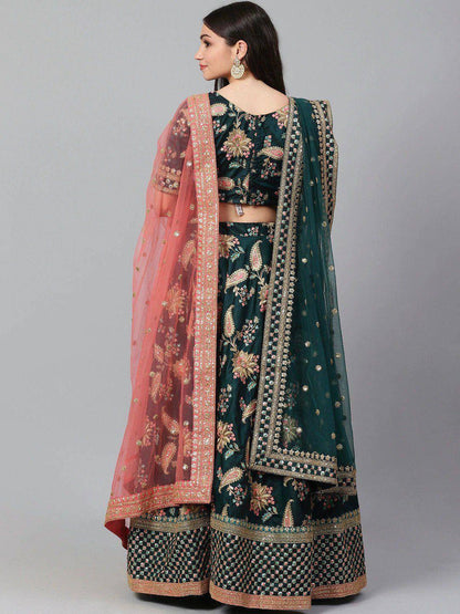 Tulsi Art Green Semi-Stitched Myntra Lehenga & Unstitched Blouse With 2 Dupattas