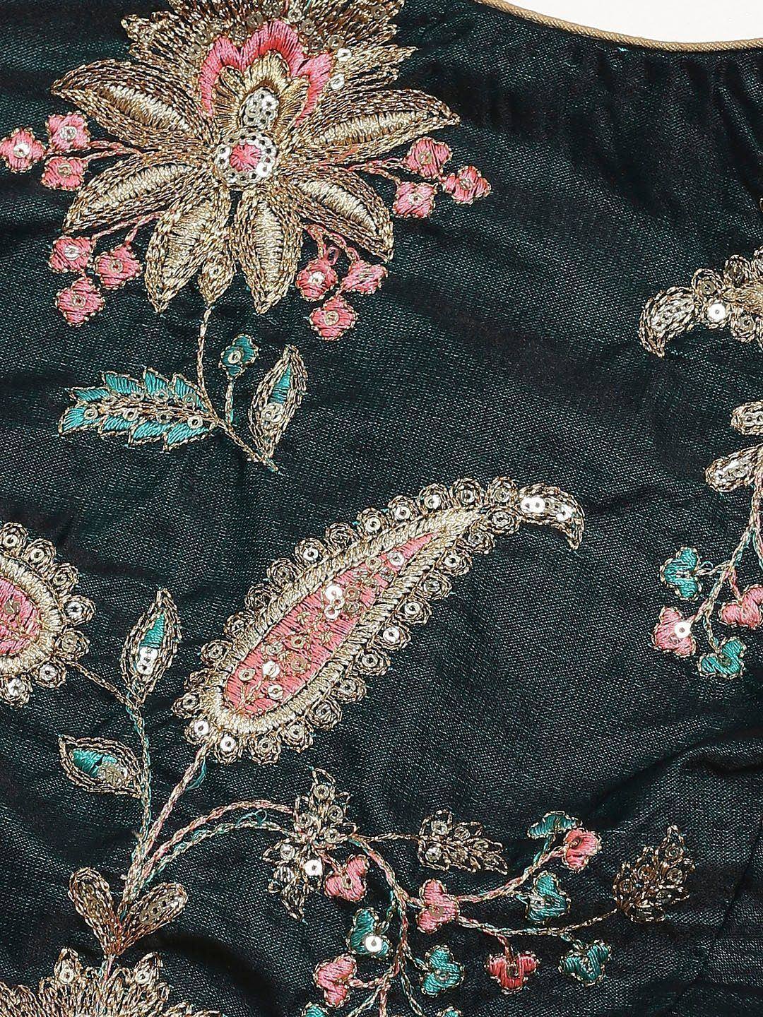 Tulsi Art Green Semi-Stitched Myntra Lehenga & Unstitched Blouse With 2 Dupattas