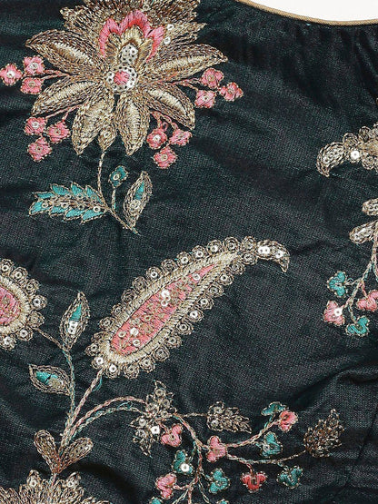 Tulsi Art Green Semi-Stitched Myntra Lehenga & Unstitched Blouse With 2 Dupattas