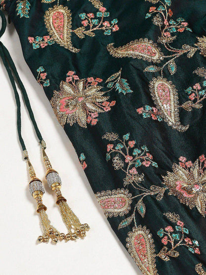 Tulsi Art Green Semi-Stitched Myntra Lehenga & Unstitched Blouse With 2 Dupattas
