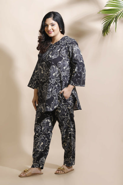 Breathables Floral Cotton Co-Ord Set  Black