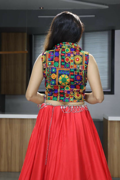 Yash Enterprise Rani Pink Rayon Cotton Embroidery Semi Stitched Navratri Chaniya Choli