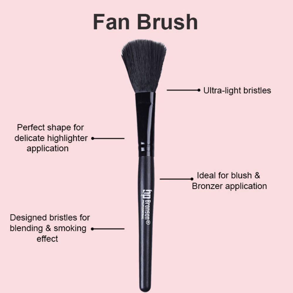 Bronson Professional Fan Makeup Brush for Highlighter & Smooth Powder Application