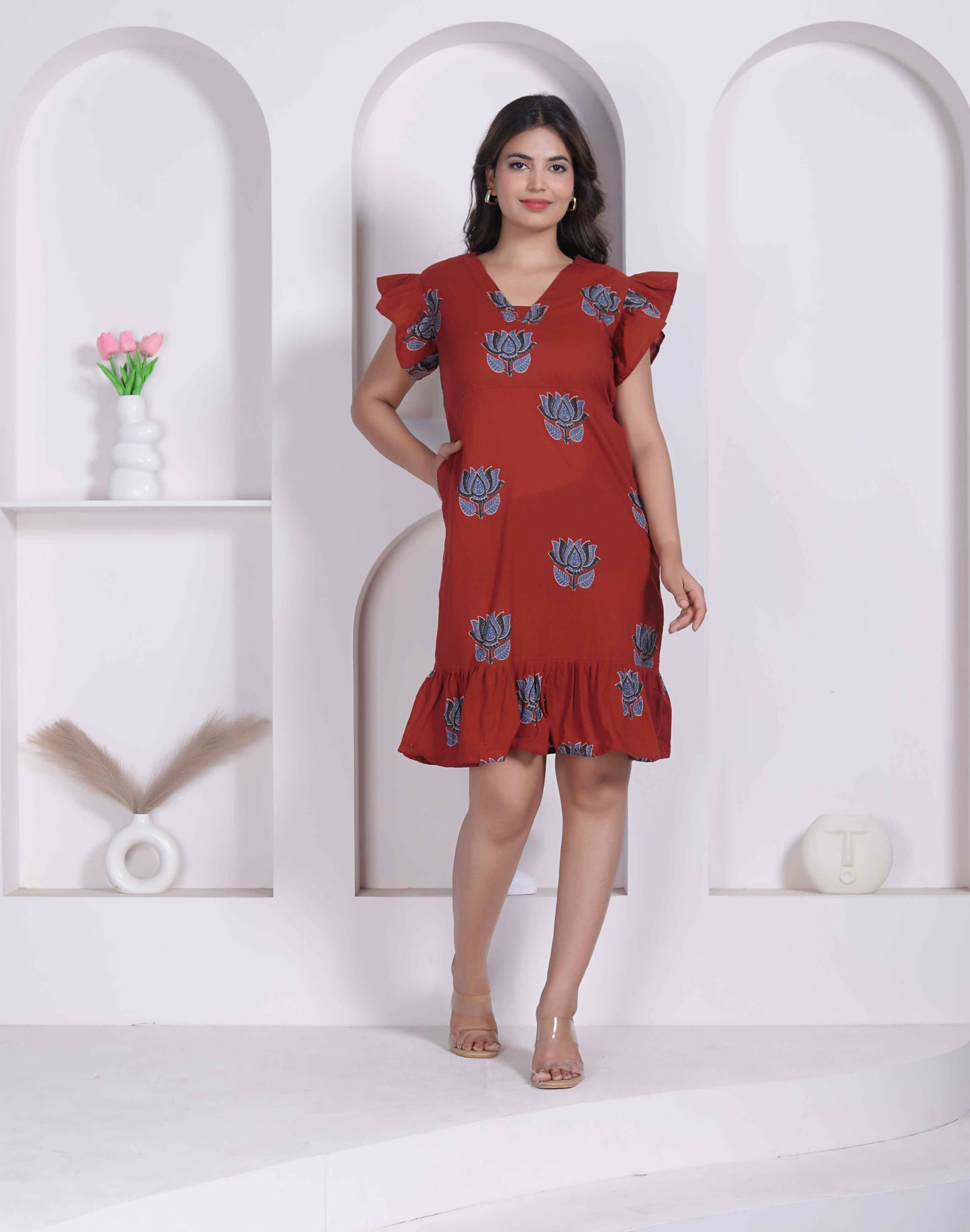 Miravan Women Empire Waist Rust Mini Length Dress
