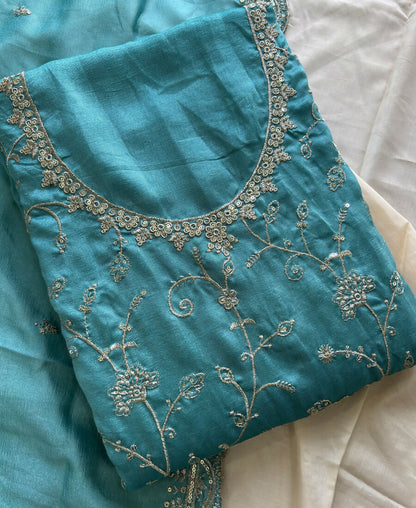 KC Sky Blue Silk Straight Suit For Women Heavy Embroidery Work