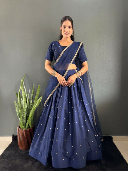 Teeya Creation New Trendy Stylist South Style Lehenga Choli Set - Dark-Navy-Blue