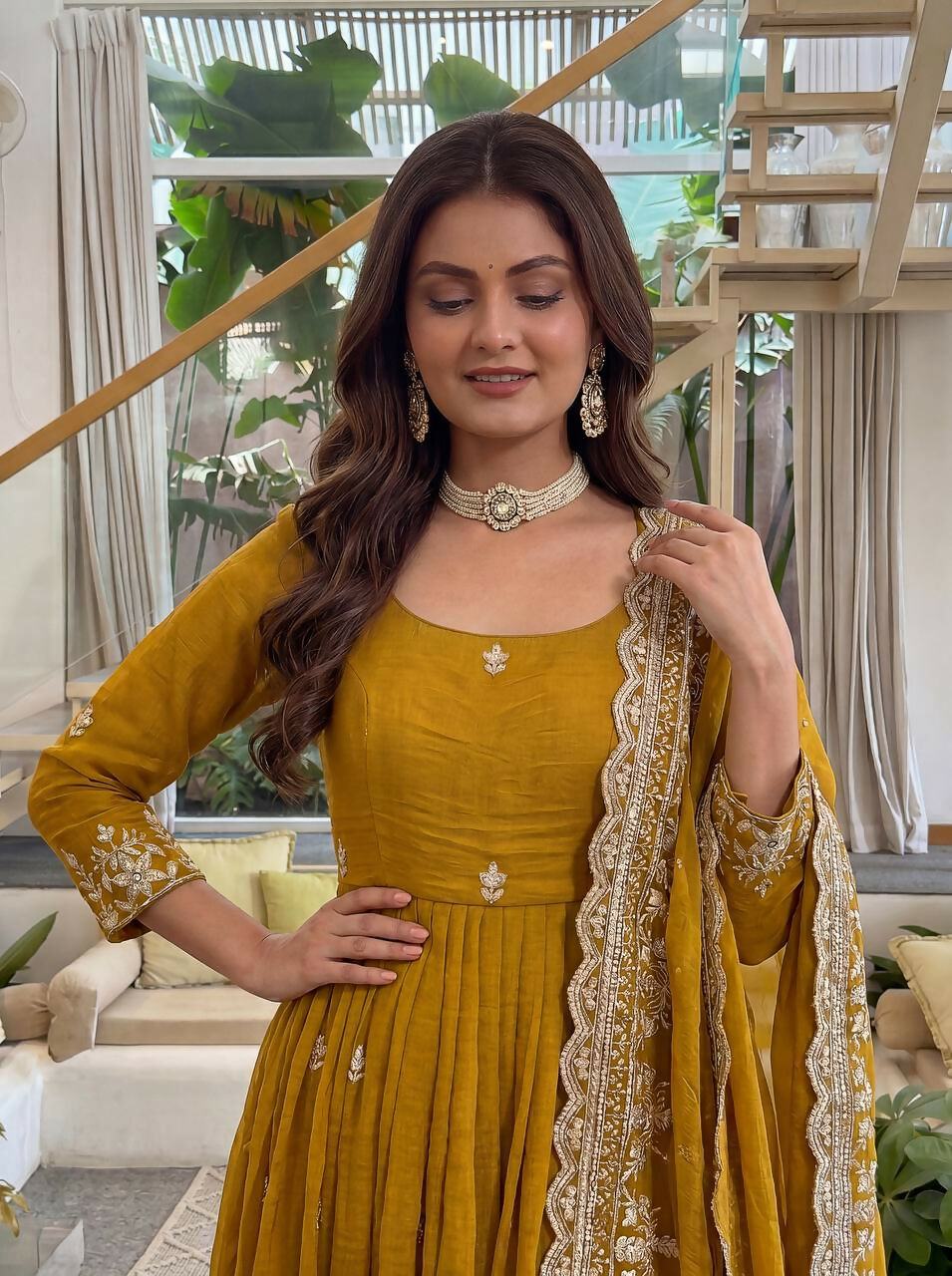 Teeya Creation New Trendy Stylish Wedding Wear Embroidered Anarkali Set - Yellow