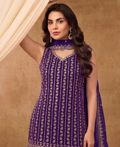 KC Latest Cocktail Wear Purple Chinon Sharara Suit For Women