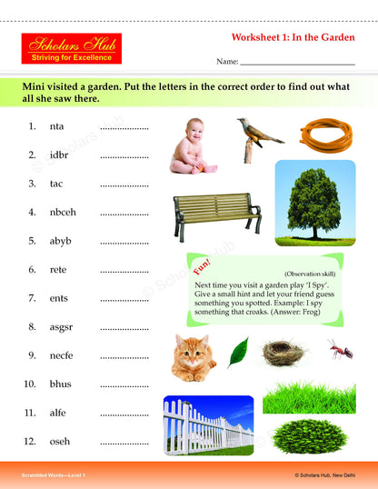 Step By Step Skills Scrambled Words-1(Tearble Colourful Worksheets)