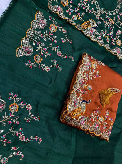 Teeya Creation New Trendy Stylish Party Wear Silk Saree-Orange