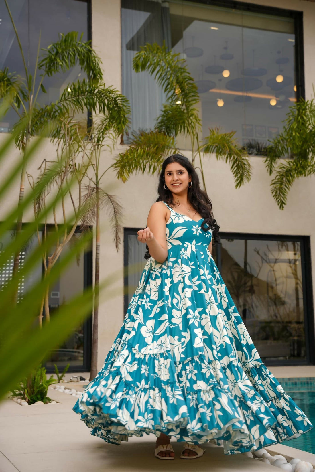 The52 Women's Gorgeous Flared Partywear Designer Poly Rayon Gown-Sky
