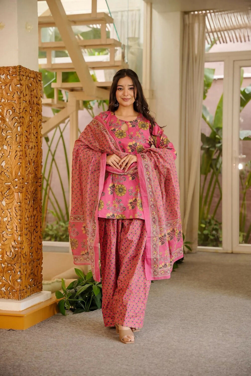 Aayaa Designer Cotton Silk Farshi Salwar Set - Pink