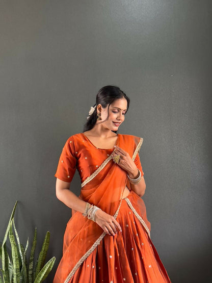 Teeya Creation New Trendy Stylist South Style Lehenga Choli Set - Orange