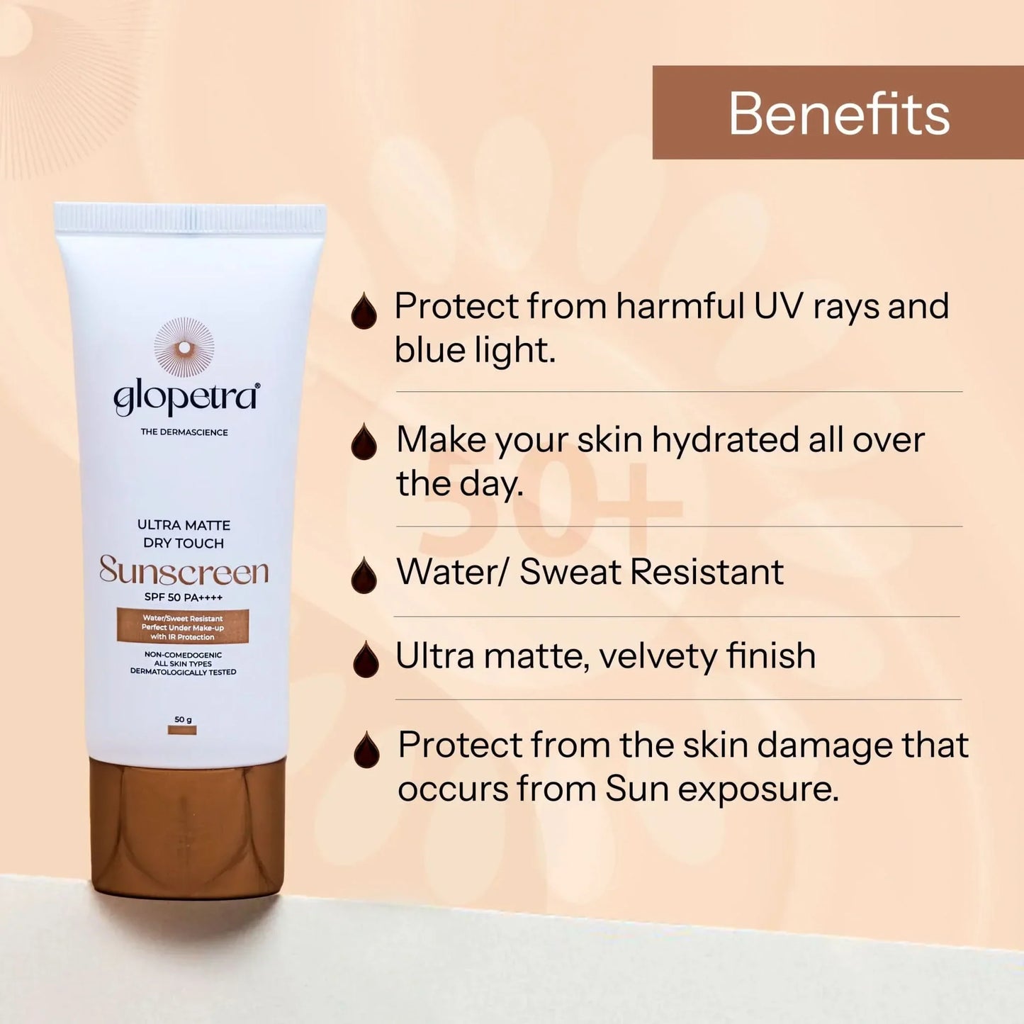 Glopetra Ultra Matte Dry Touch Sunscreen Spf 50 Pa+++