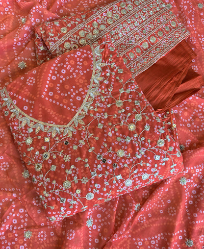 KC Orange Bandhani Printed Heavy Emrboidery Worked Sharara Suit Ethnic Wear