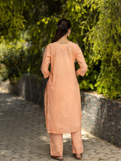 Gharana India Mul Cotton 2 Pc Peach Chikankari Kurta Set