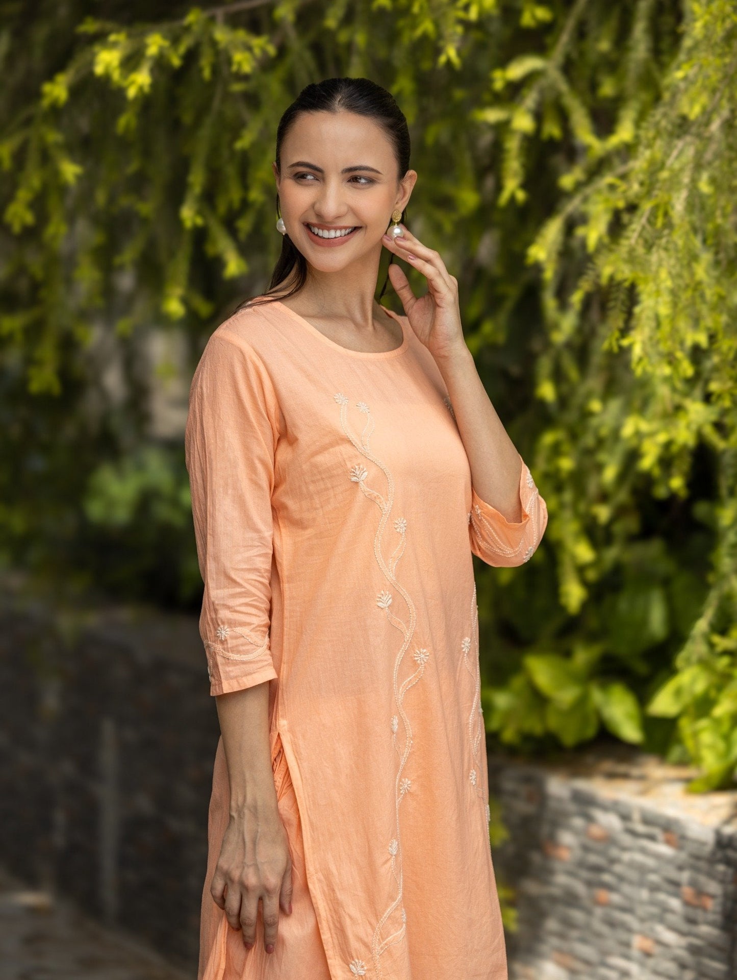 Gharana India Mul Cotton 2 Pc Peach Chikankari Kurta Set