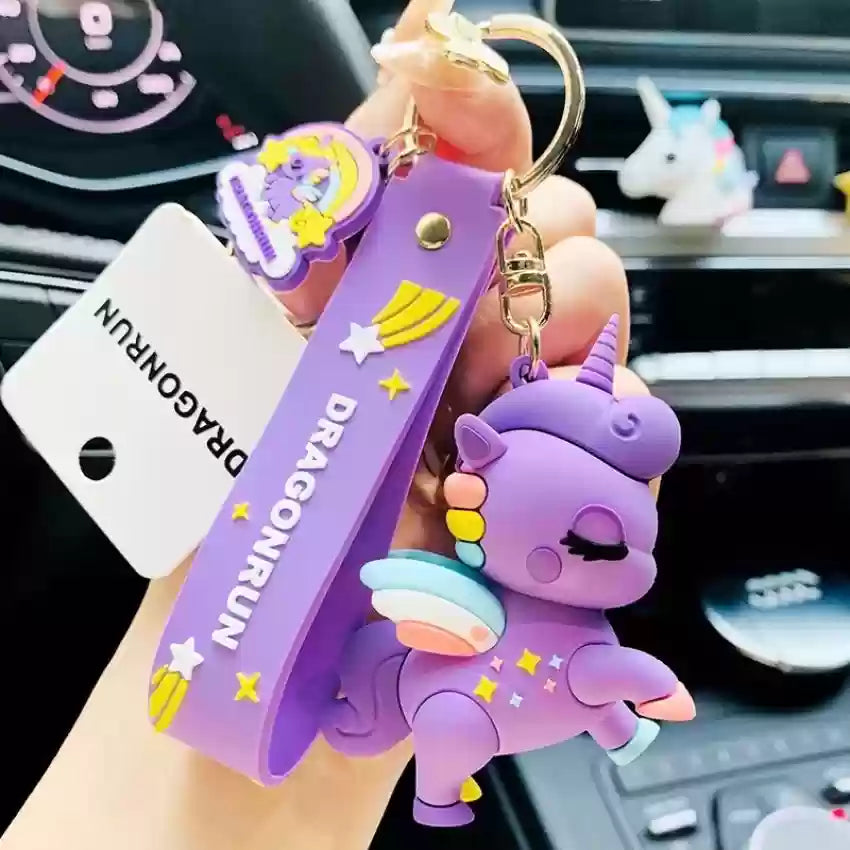Purple Sleeping Unicorn DragonRun Keychain | 3D Lanyard Keychain With Charms | Silicone |