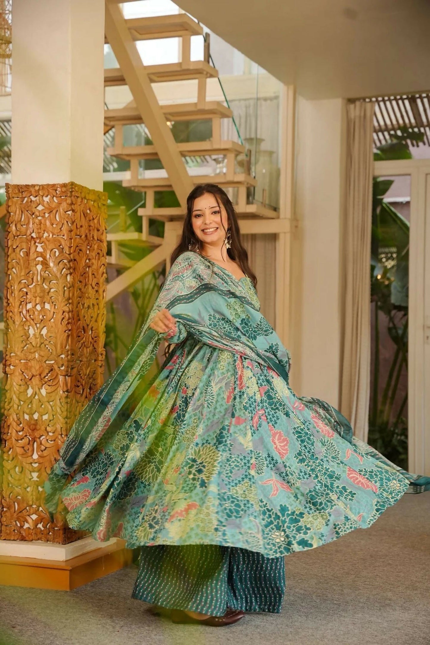 Aayaa Designer Cotton Silk Suit - Sky Blue