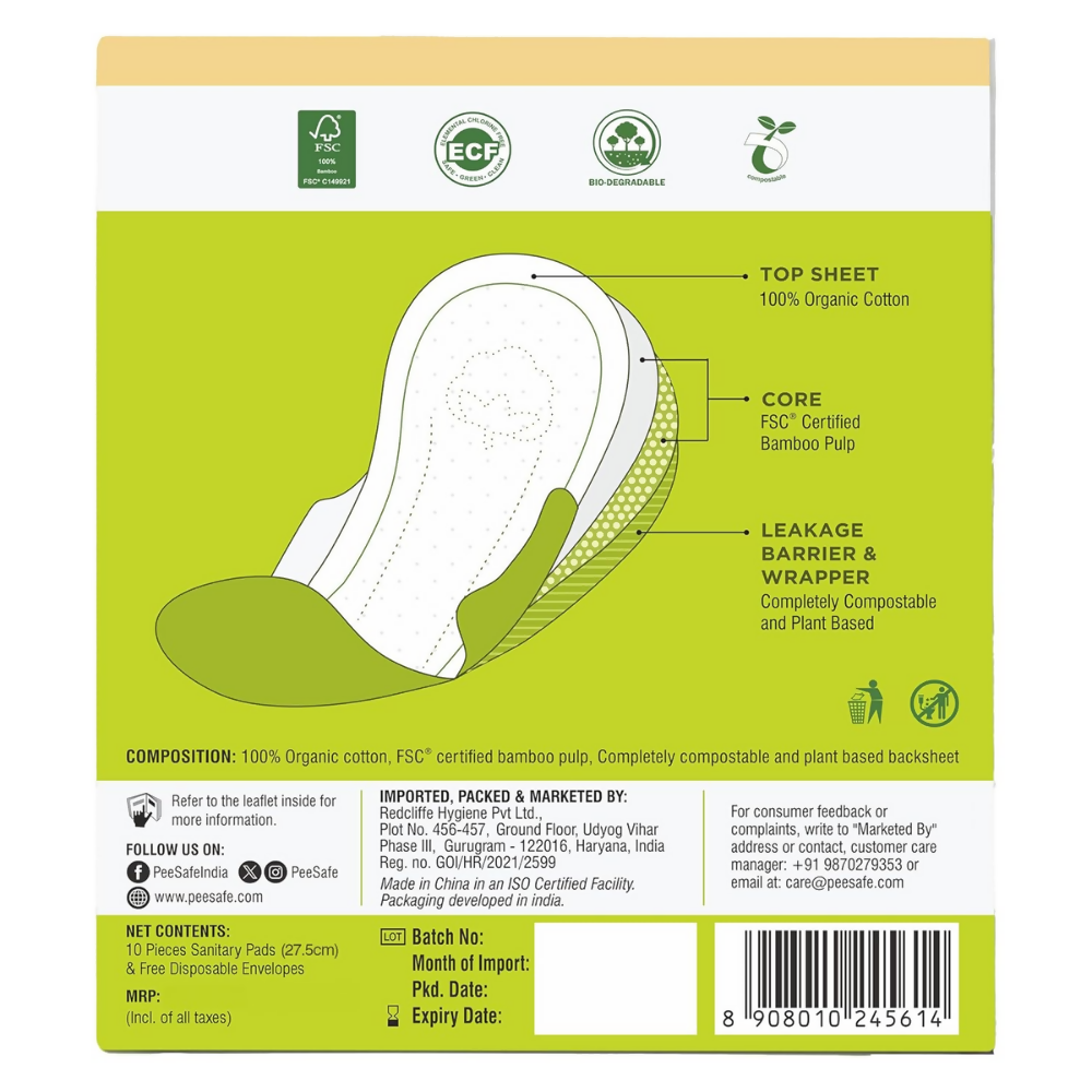 Pee Safe Organic Cotton Biodegradable Sanitary Pads