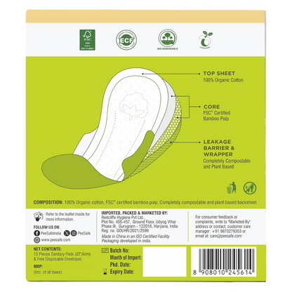 Pee Safe Organic Cotton Biodegradable Sanitary Pads