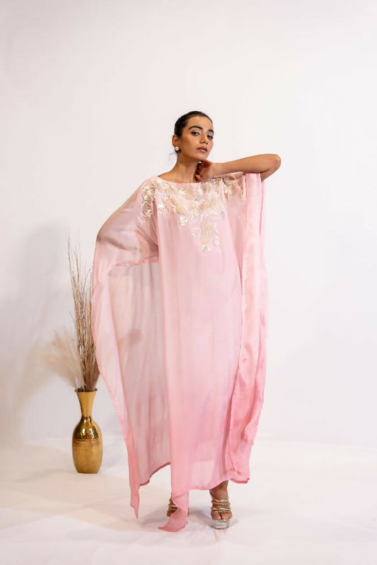 Timaraa Luxe Blush Pink Embroidered Kaftan Dress