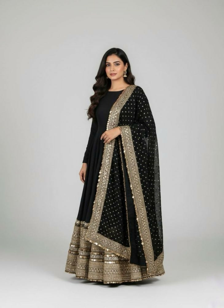 Teeya Creation Womens New Trendy Latest Elegant Burnt Orange Floor-Length Anarkali Suit with Heavy Embroidered Border and Matching Dupatta