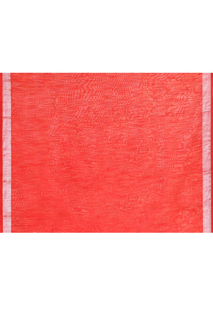 Piyari Fashion Women's Red Embellished Cotton Blend Zari Border Handloom Saree