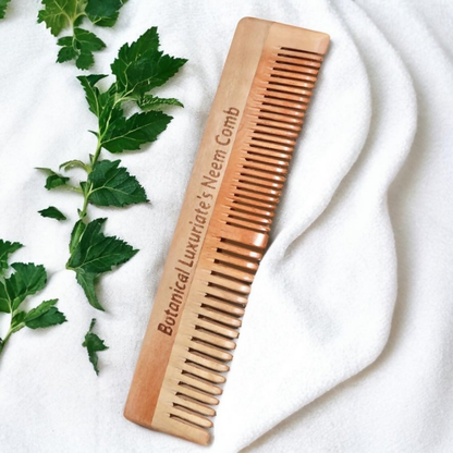 Botanical Luxuriate 100% Pure Neem Wood Comb Dual Tooth With Soft Edges