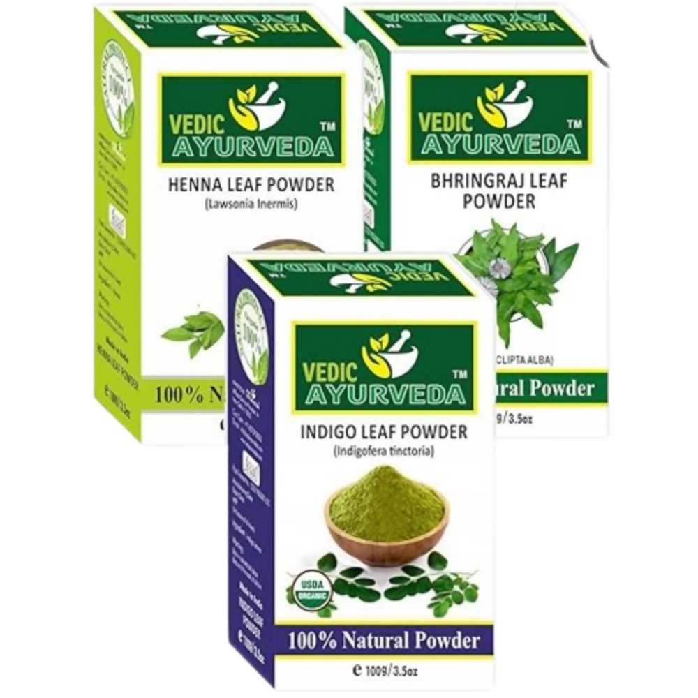 VedicAyurveda Heena Powder, Bhringraj & Indigo Powder