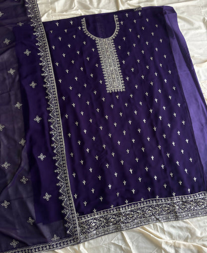 KC Purple Georgette Straight Suit With Heavy Embroidery