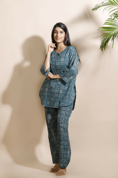 Breathables Abstract Green Cotton Kurta & Pant Co-Ord Set