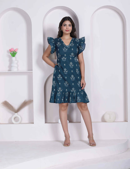 Miravan Women Empire Waist Blue Mini Length Dress
