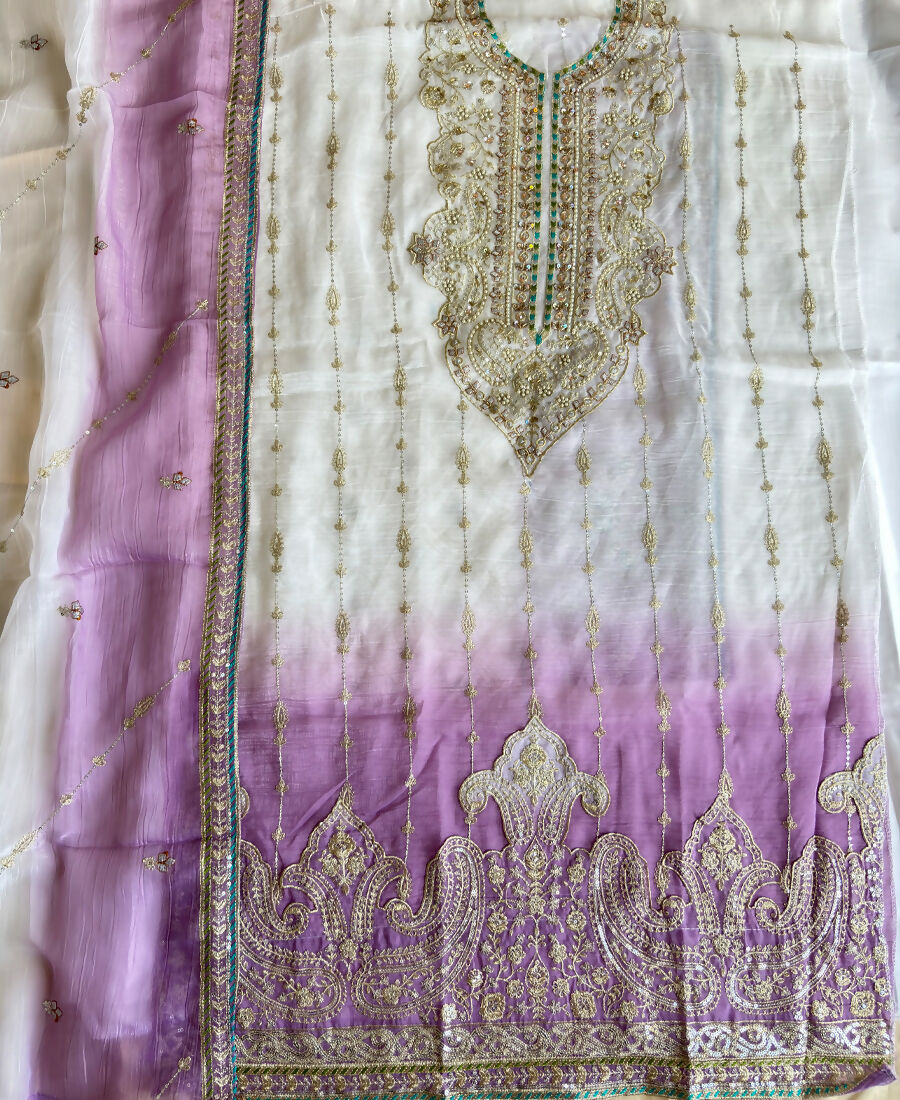 KC Designer Purple Ombre Straight Suit For Women With Hand Embroidery