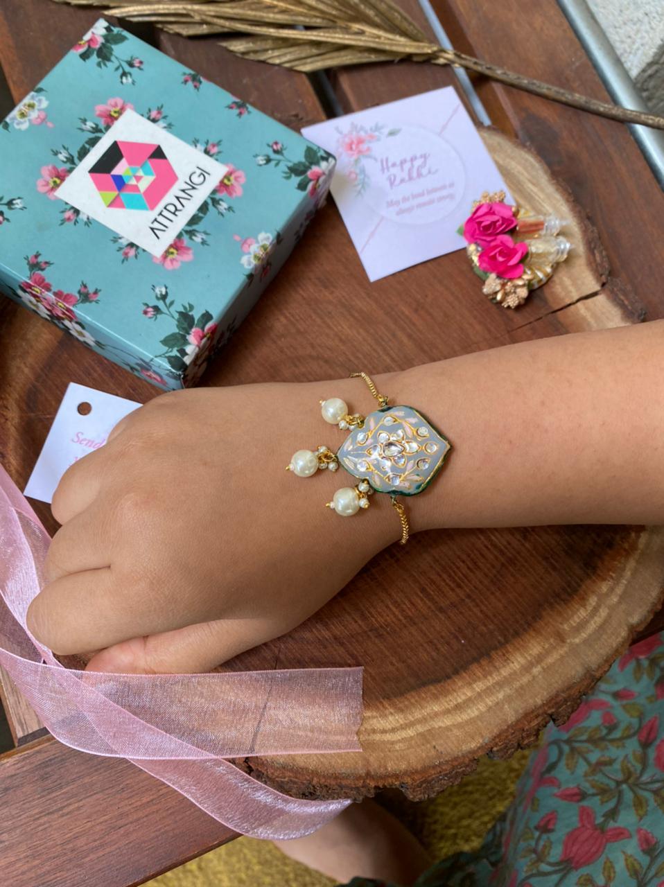 Vaishali Pastel Grey Meenakari Rakhi