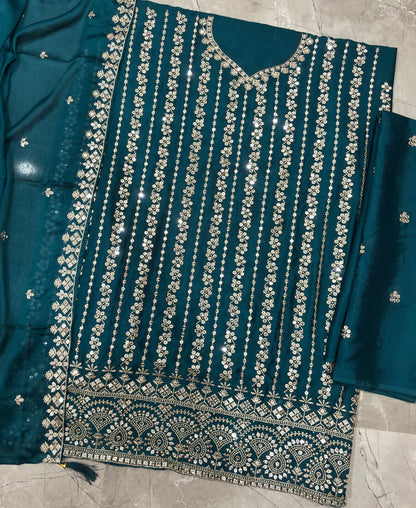 KC Latest Cocktail Wear Aqua Blue Chinon Sharara Suit For Women
